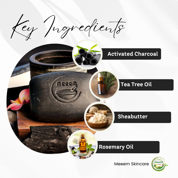 Meeem Charcoal And Tea Tree Soap - Cleanser & Exfoliator for Body Acne and Pigmentation